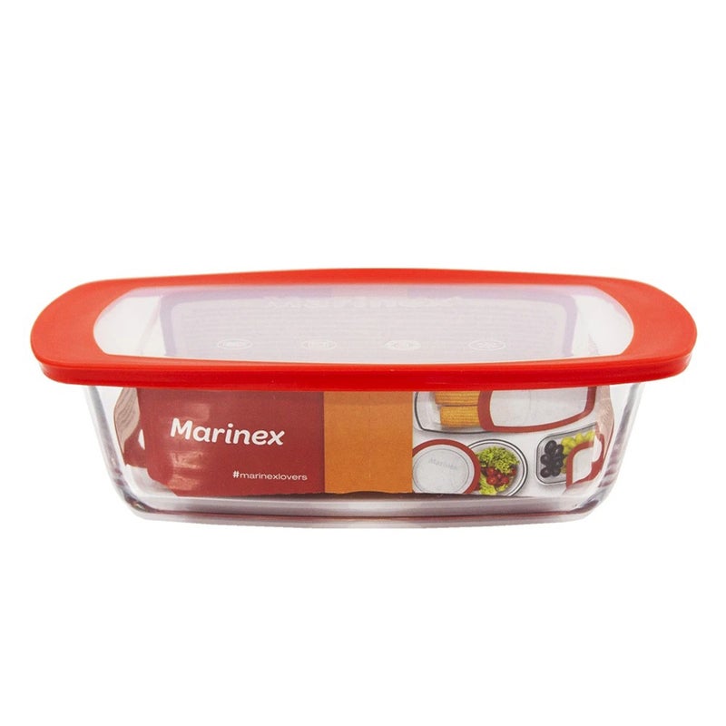 Marinex Glass Rectangular Loaf Dish with Plastic Lid 1.5L – Clear - Image 1