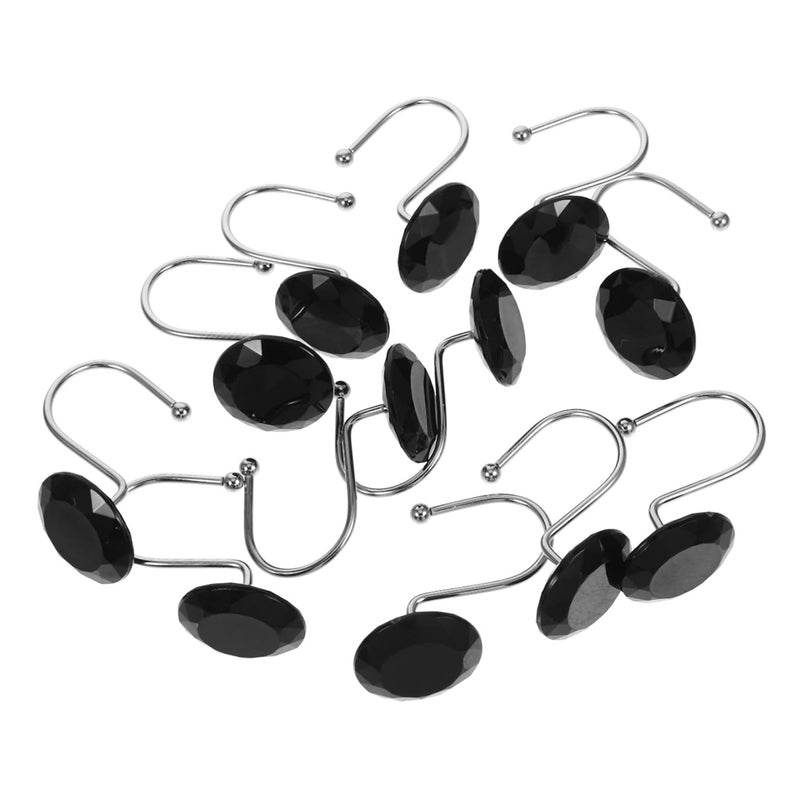 Black Shower Curtain Hooks 12 Pack Easy Install for Halloween Bathroom Decor - Image 1