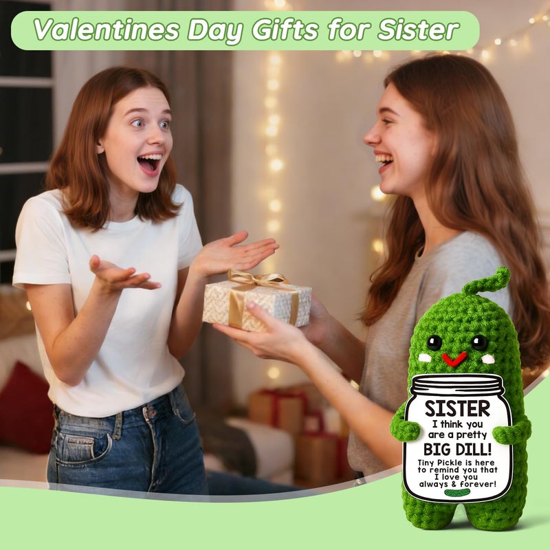 MAMAGIFTREE Valentines Day Gifts for Sister Funny Sister Birthday Gifts, Big Little Sister Gift from Sister, Handmade Crochet Pickle Present Adult Sister in Law for Women - Image 2