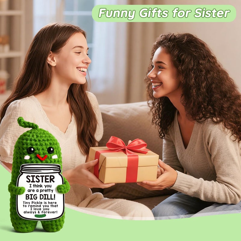 MAMAGIFTREE Valentines Day Gifts for Sister Funny Sister Birthday Gifts, Big Little Sister Gift from Sister, Handmade Crochet Pickle Present Adult Sister in Law for Women - Image 4