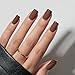 BTArtbox Press on Nails Short Square - Brown Nails with Glossy French Tips in A Matte Finish, Soft Gel Fake Nails Glue On Nails in 16 Sizes for Gift, Coffee Toffee - Image 2