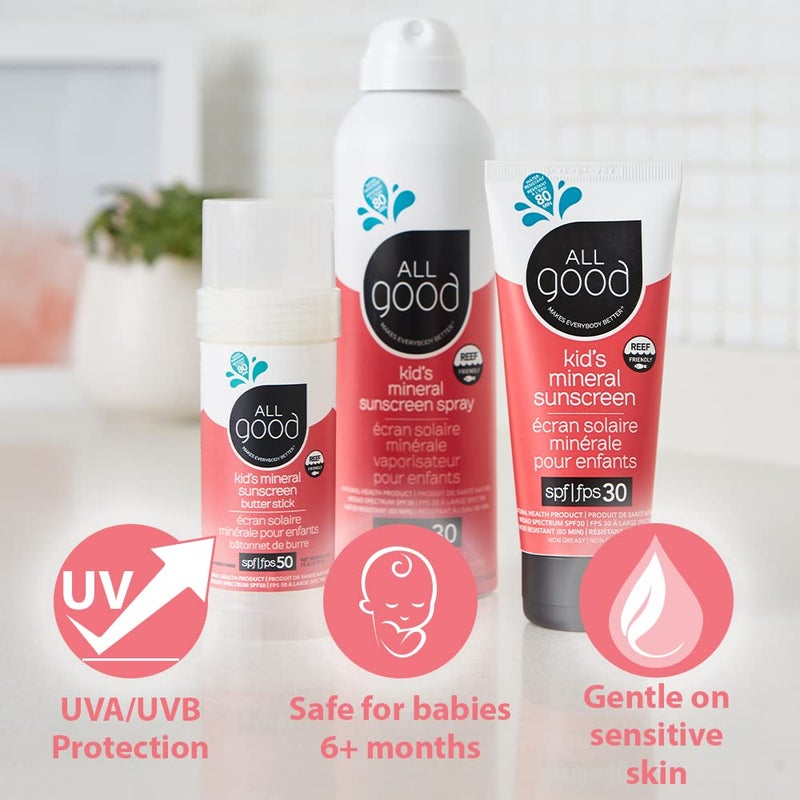 All Good Makes Everything Better All Good Baby & Kids Sunscreen Lotion for Face & Body - UVA/UVB Broad Spectrum, SPF 30, Zinc Oxide, Coral Reef Friendly, Water Resistant- Zinc, Shea Butter, Coconut Oil, Aloe (3 oz)(2-pack) - Image 3