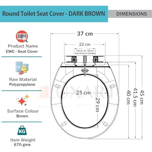 LUXART Toilet Seat Cover 17.9L x 14.5W Inc Indian Commode Oval Seat Cover With Round Edge | EWC Non Soft Close Commode Cover With Installation Kit | PP Western Toilet Cover For Bathroom Commercial Use - Image 3