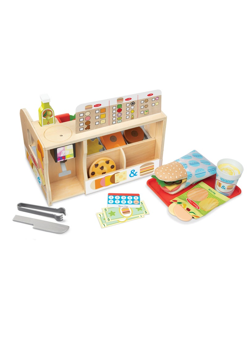 Melissa & Doug Wooden Slice & Stack Sandwich Counter – Pretend Play Deli Set with Wooden Sandwich Ingredients, Play Money, Utensils & Storage – Imaginative Role-Play Toy for Kids Ages 3+ | MD31650 - Image 3
