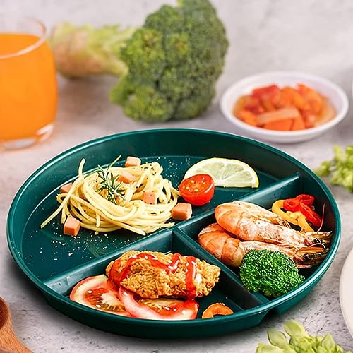PUPOPIK 9" Unbreakable Divided Plates Set of 5, Wheat Straw Plate Reusable Dinnerware Portion Control Plate, Round Bariatric Plastic Plate for Kids Adults, BPA-free, Dishwasher Safe - Image 2
