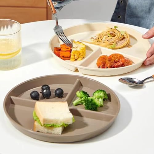 PUPOPIK 9" Unbreakable Divided Plates Set of 5, Wheat Straw Plate Reusable Dinnerware Portion Control Plate, Round Bariatric Plastic Plate for Kids Adults, BPA-free, Dishwasher Safe - Image 3