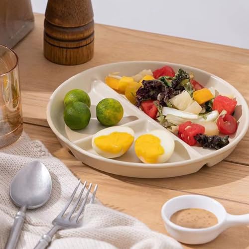 PUPOPIK 9" Unbreakable Divided Plates Set of 5, Wheat Straw Plate Reusable Dinnerware Portion Control Plate, Round Bariatric Plastic Plate for Kids Adults, BPA-free, Dishwasher Safe - Image 5