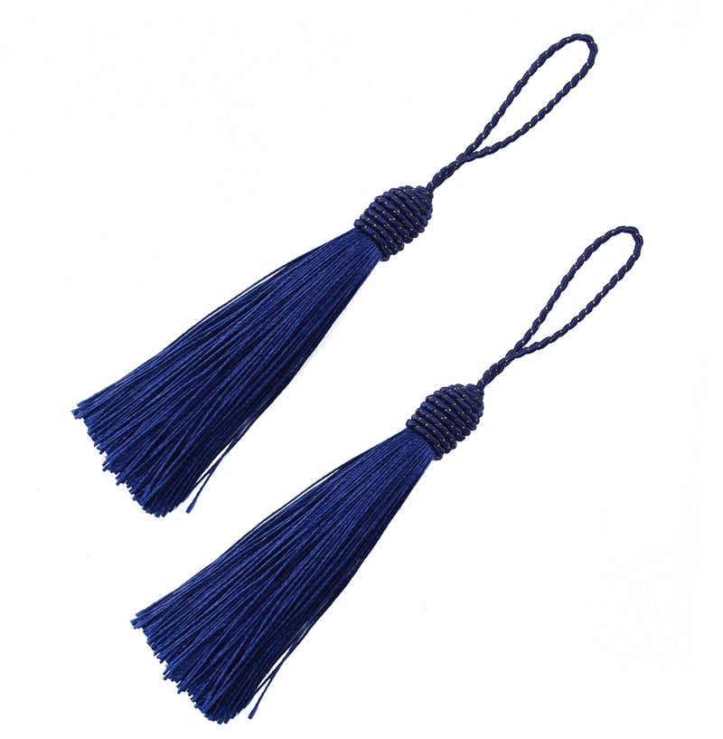Makhry 20pcs 155cm6 Inch Silky Floss Bookmark Tassels with 2Inch Cord Loop and Small Chinese Knot for Jewelry Making Souvenir Bookmarks DIY Craft Accessory Dark Blue