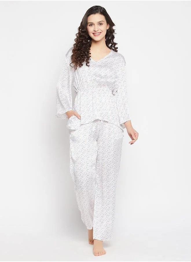 كلوفيا Satin Dot Print Peplum Top & Pyjama Set by Styli