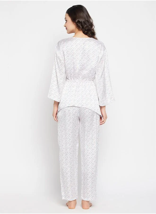 كلوفيا Satin Dot Print Peplum Top & Pyjama Set by Styli
