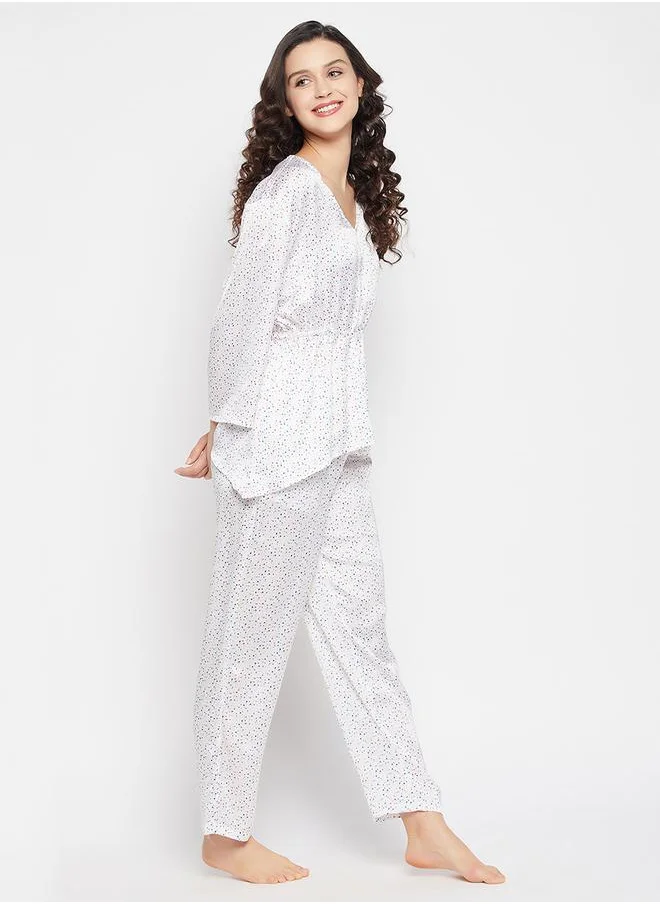 كلوفيا Satin Dot Print Peplum Top & Pyjama Set by Styli