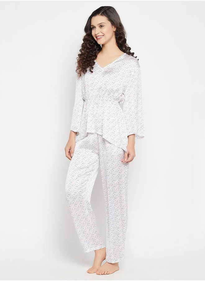 كلوفيا Satin Dot Print Peplum Top & Pyjama Set by Styli