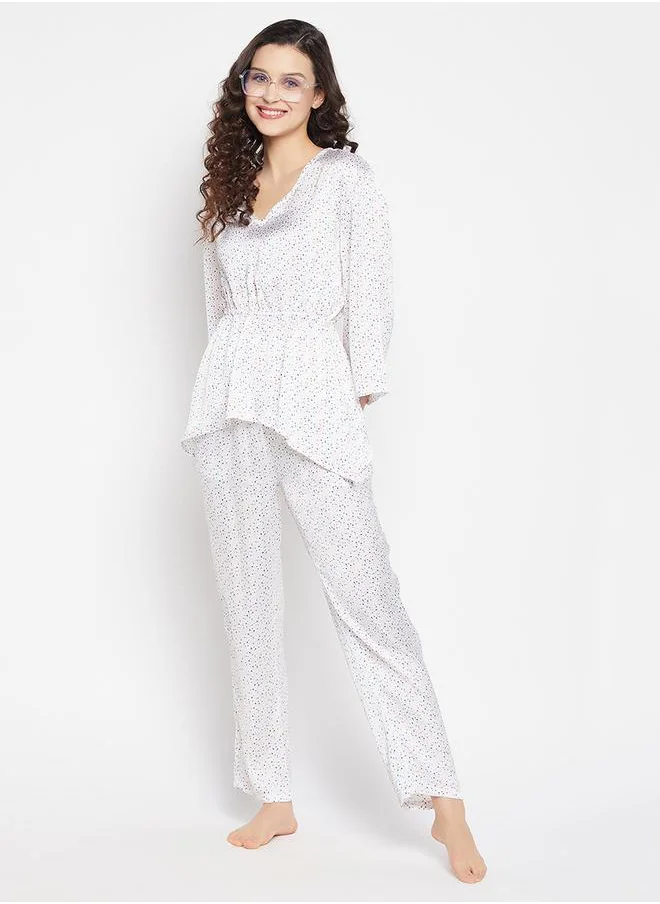 كلوفيا Satin Dot Print Peplum Top & Pyjama Set by Styli