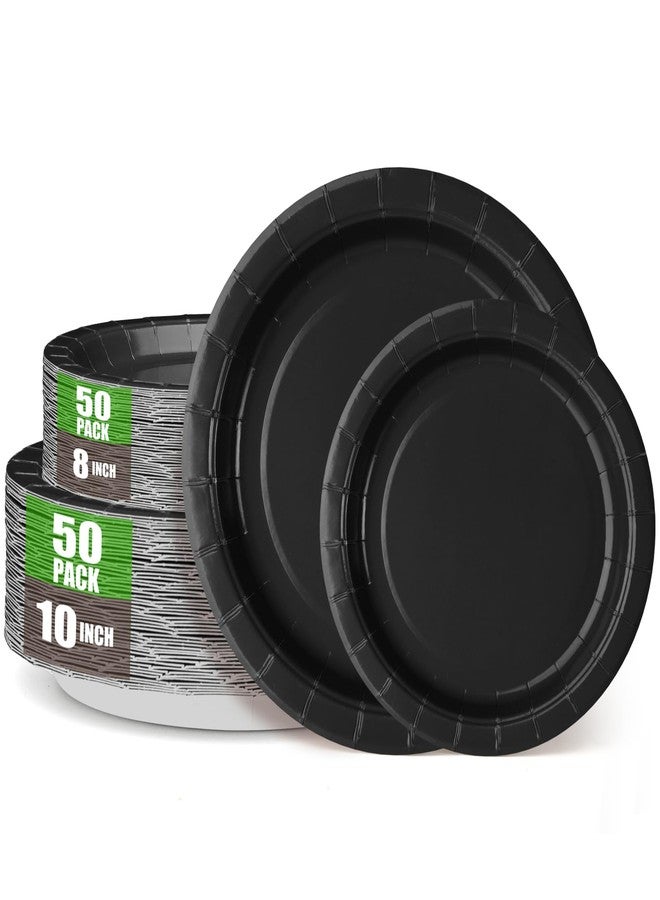 CENLBJ Black Paper Party Plates Supplies -100pcs - 50 x 10 Dinner Plates and 50 x 8 Dessert Plate,Suitable for Birthday,Family Gathering,Retirement,Graduations,Holidays - Image 1