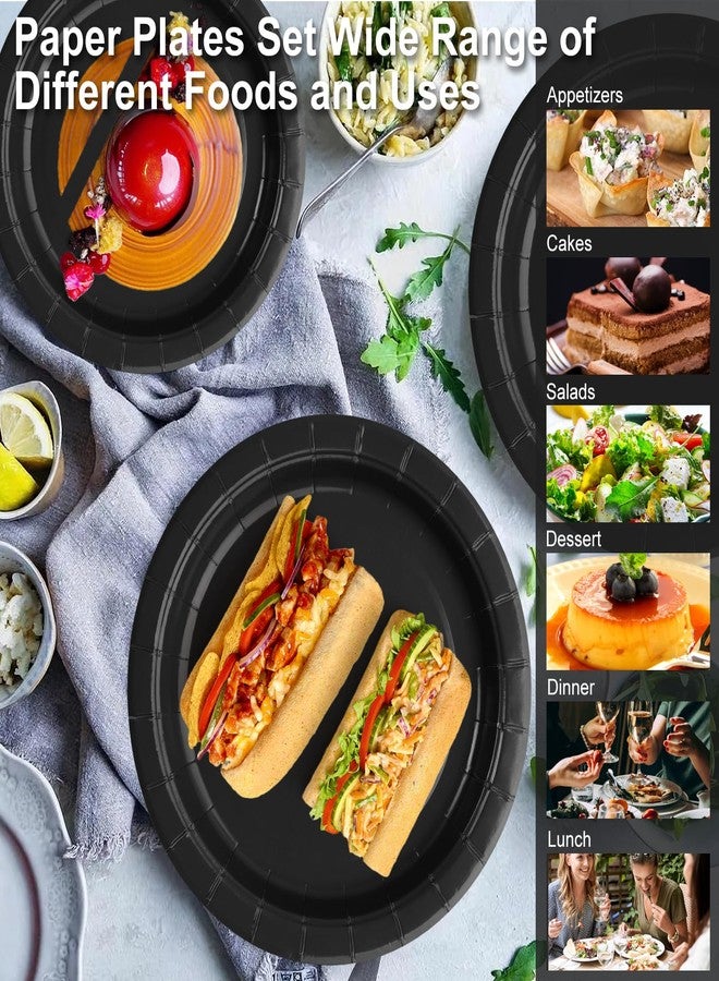 CENLBJ Black Paper Party Plates Supplies -100pcs - 50 x 10 Dinner Plates and 50 x 8 Dessert Plate,Suitable for Birthday,Family Gathering,Retirement,Graduations,Holidays - Image 4