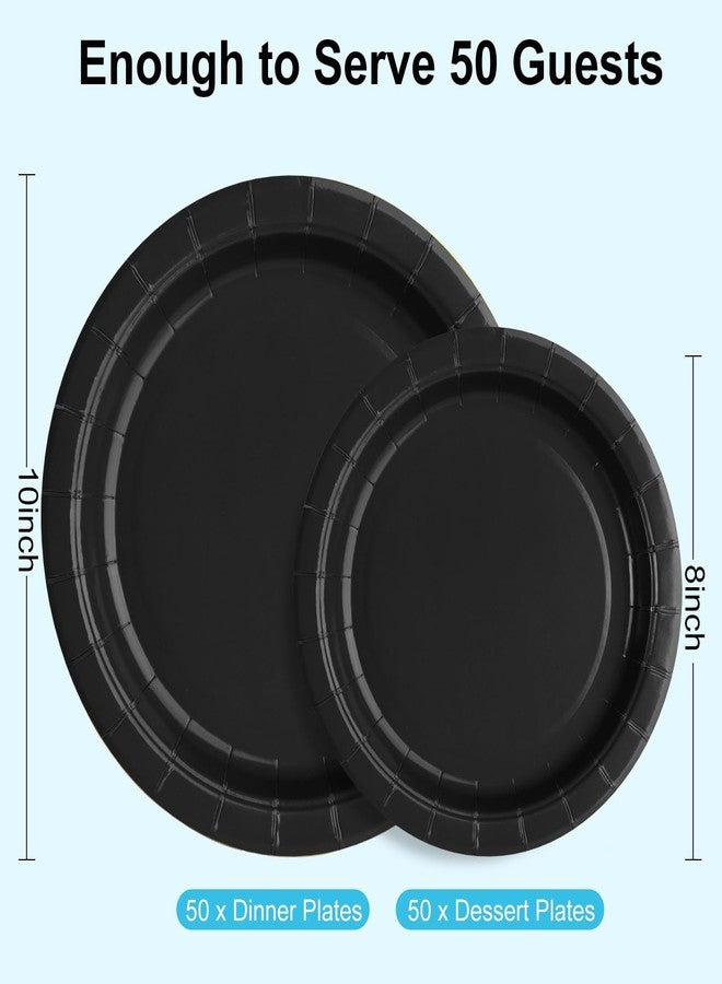 CENLBJ Black Paper Party Plates Supplies -100pcs - 50 x 10 Dinner Plates and 50 x 8 Dessert Plate,Suitable for Birthday,Family Gathering,Retirement,Graduations,Holidays - Image 3
