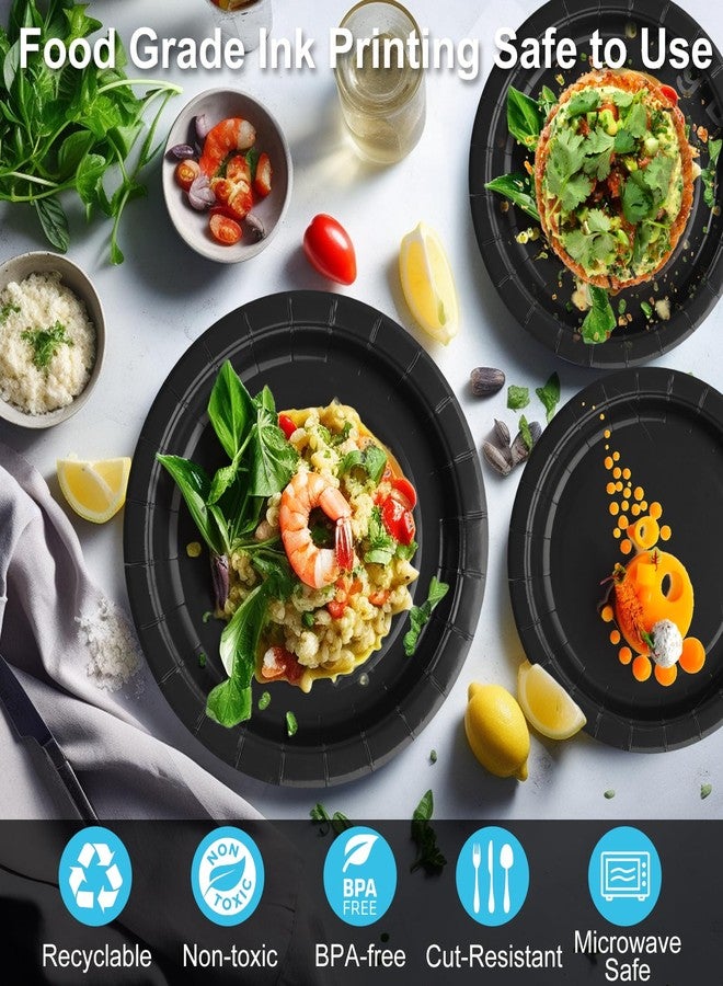 CENLBJ Black Paper Party Plates Supplies -100pcs - 50 x 10 Dinner Plates and 50 x 8 Dessert Plate,Suitable for Birthday,Family Gathering,Retirement,Graduations,Holidays - Image 2