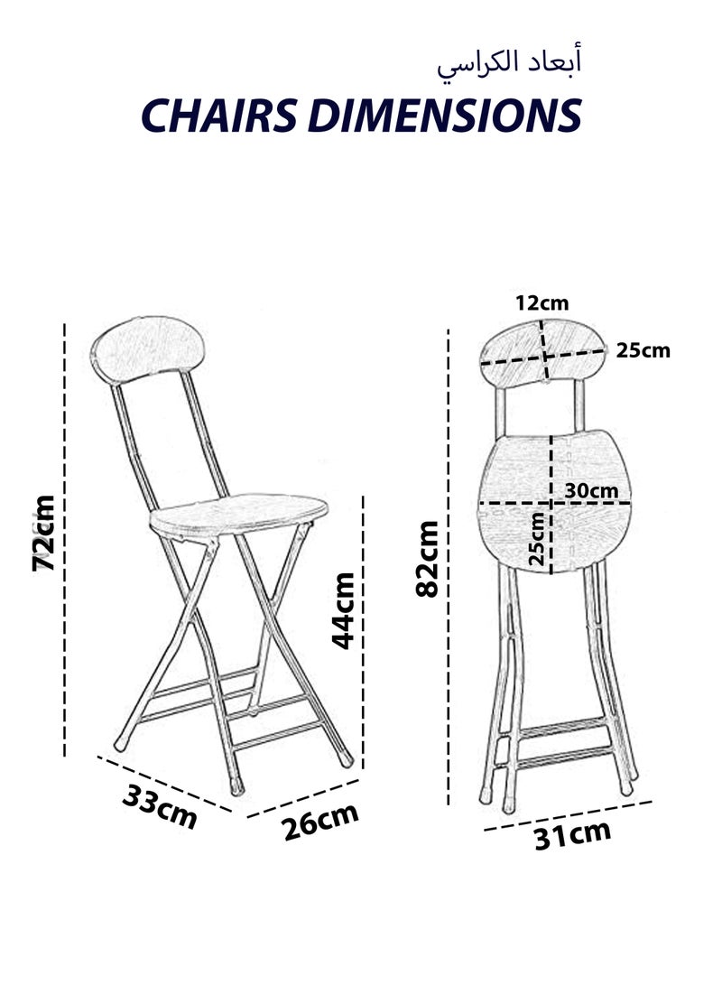 توشيونيكس مجموعة من 3 قطع من طاولة مربعة خشبية قابلة للطي وكرسيين قابلين للطي وإطار معدني للإفطار والكمبيوتر المحمول ومكتب العمل والمطبخ والشرفة والمنزل وتناول الطعام في الأماكن المغلقة والمفتوحة والنزهة على الشاطئ والتخييم في الصحراء - Image 5