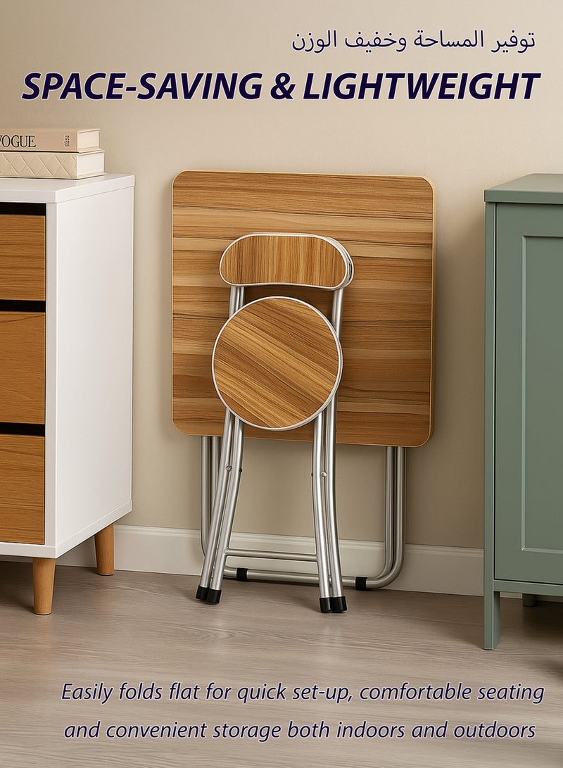 توشيونيكس مجموعة من 3 قطع من طاولة مربعة خشبية قابلة للطي وكرسيين قابلين للطي وإطار معدني للإفطار والكمبيوتر المحمول ومكتب العمل والمطبخ والشرفة والمنزل وتناول الطعام في الأماكن المغلقة والمفتوحة والنزهة على الشاطئ والتخييم في الصحراء - Image 2