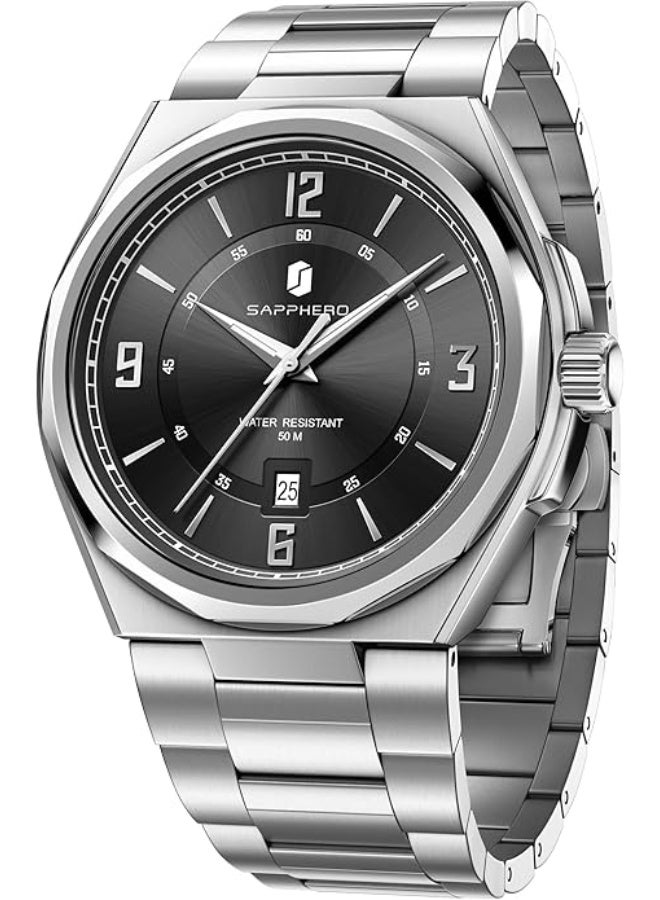Watches for Men Arabic Numeral Dial Quartz Wristwatch 50M Waterproof Luminous Watches Mens Watch Work Sport Casual Dress Watch with Stainless Steel Strap Elegant Gifts for Men