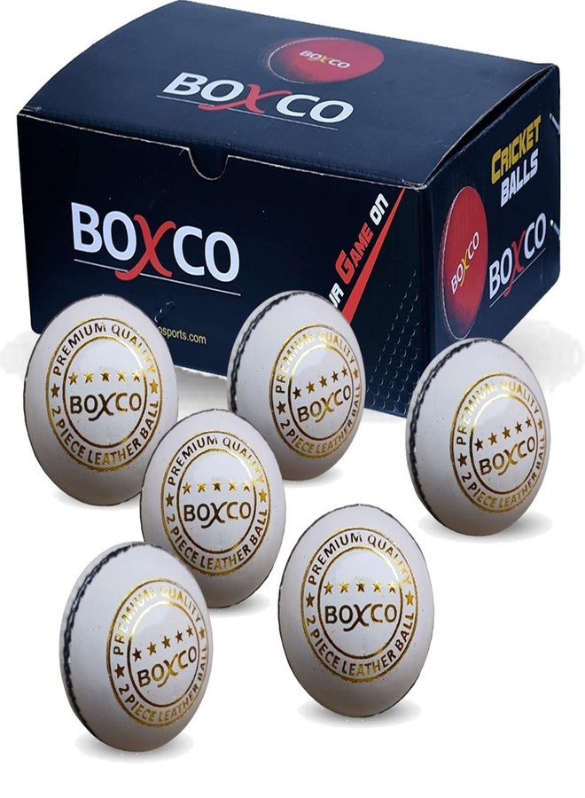 BOXCO Hand Made Two Piece Cricket Leather Ball for Club, T20, One Day, Practice Matches (Pack of 6) (Premium White) - Image 1