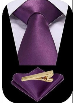 Tezzgelsin Men's Satin Tie Handkerchief and Gold Steel Tie Clip Set  - Image 2