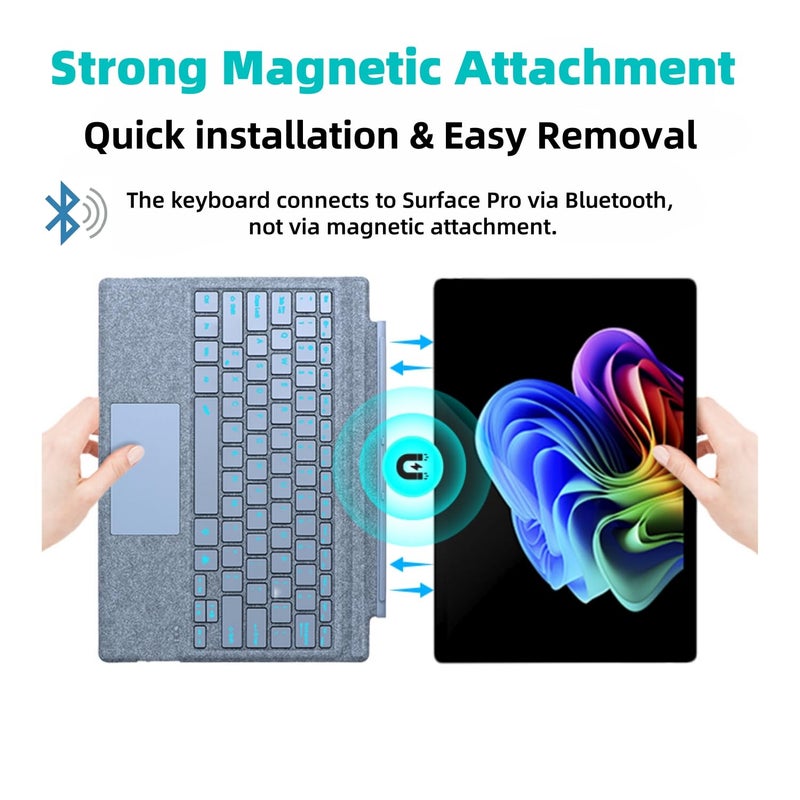 mobee Keyboard for Microsoft Surface Pro Copilot+ (11th Edition) / Pro 11/10 / 9/8 / X, 13 inch, Detachable Type Cover with Touchpad, Pen Holder (Ice Blue) - Image 3