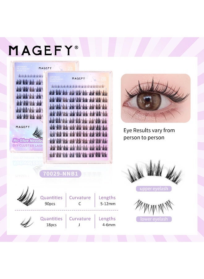 MAGEFY طقم رموش صناعية ذاتية اللصق، 108 مجموعة، بدون حاجة للصمغ أو مزيل المكياج، رموش صناعية بنظام الضغط، مجموعات رموش ملحقة مسبقًا، طقم تمديد رموش افعلها بنفسك، مناسب للمبتدئين. - Image 3