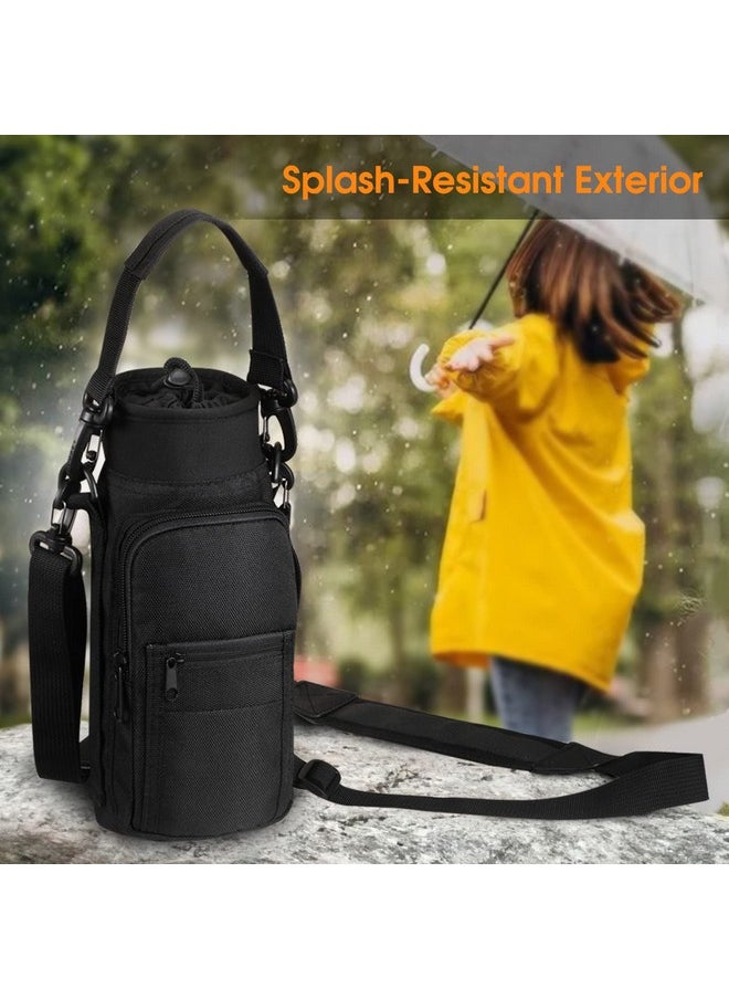 SITHON - SITHON Water Bottle Carrier Bag with Adjustable Shoulder Strap, Sports Water Bottle Sling Case Holder Sleeve Pouch with 2 Pockets/Hand Strap for Hiking Travelling School Camping (Black) - Image 1
