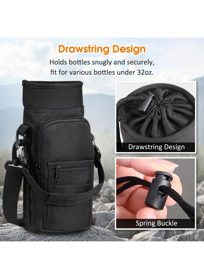 SITHON - SITHON Water Bottle Carrier Bag with Adjustable Shoulder Strap, Sports Water Bottle Sling Case Holder Sleeve Pouch with 2 Pockets/Hand Strap for Hiking Travelling School Camping (Black) - Image 1