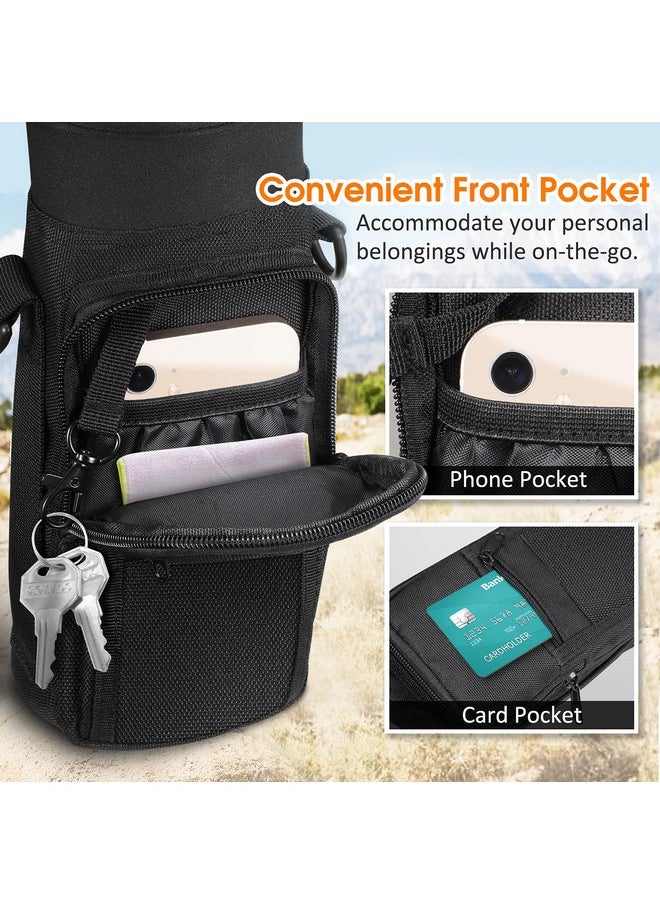 SITHON - SITHON Water Bottle Carrier Bag with Adjustable Shoulder Strap, Sports Water Bottle Sling Case Holder Sleeve Pouch with 2 Pockets/Hand Strap for Hiking Travelling School Camping (Black) - Image 1
