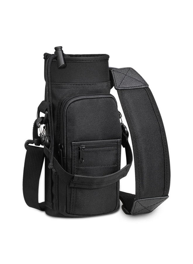 SITHON - SITHON Water Bottle Carrier Bag with Adjustable Shoulder Strap, Sports Water Bottle Sling Case Holder Sleeve Pouch with 2 Pockets/Hand Strap for Hiking Travelling School Camping (Black) - Image 1