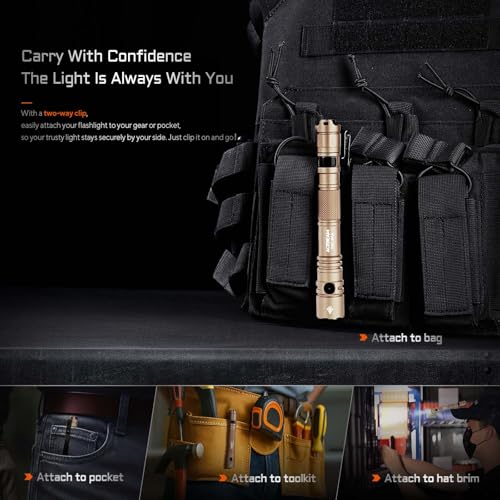 ACEBEAM TAC 2AA EDC Tactical Dual Modes Flashlight Rechargeable, 1400 High Lumens Flashlight, Dual Switch Pocket LED Flashlight, Super Bright Small Flash Light for Emergency, Camping, Home(SFT-25R HI) - Image 4