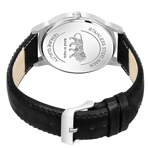Acnos Slimline White Dial Silver Case Black Leather Belt Analogue Watch for Men Boys Pack of 1 - Image 4