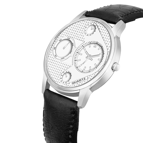 Acnos Slimline White Dial Silver Case Black Leather Belt Analogue Watch for Men Boys Pack of 1 - Image 2