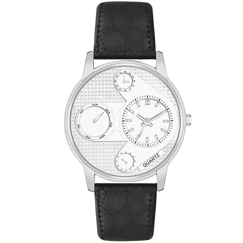 Acnos Slimline White Dial Silver Case Black Leather Belt Analogue Watch for Men Boys Pack of 1 - Image 1