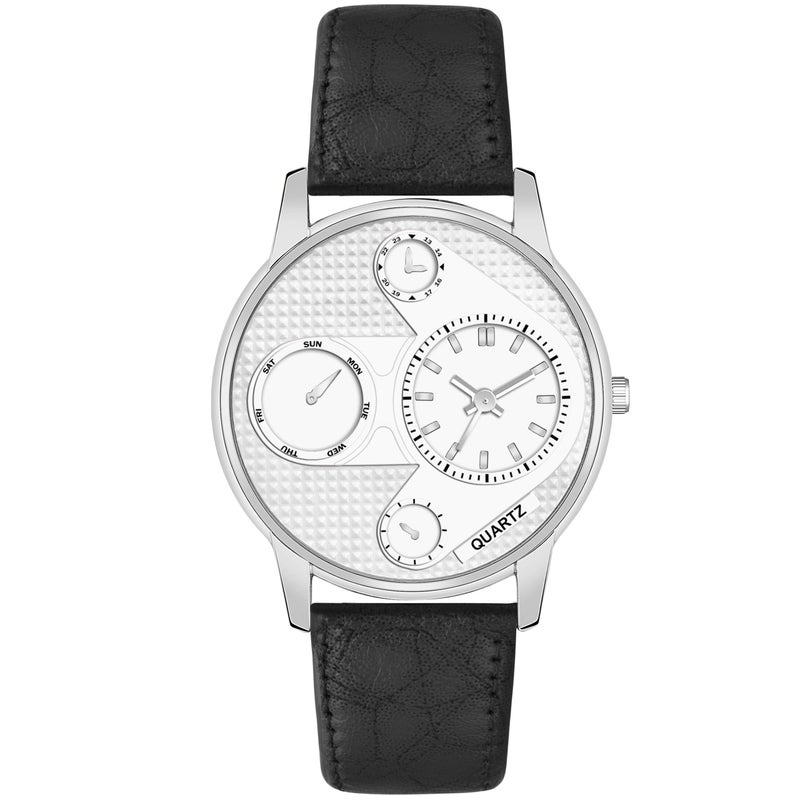 Acnos Slimline White Dial Silver Case Black Leather Belt Analogue Watch for Men Boys Pack of 1 - Image 5