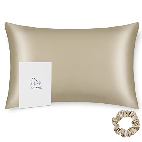 ALASKA BEAR King Size Silk Pillowcase Random Color Silk Scrunchie Gift Set for Beauty Sleep 1 Beige - Image 1