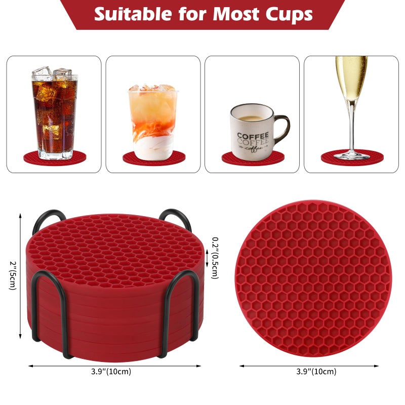 TWTLi Silicone Coasters Set of 8 with Holder Coasters for Drinks Beer Coffee Coasters Suitable for Kinds Cups Hot or Cold Anti-SLI Non-Stick Anti-Overflow Tabletop Protection and Decor (8 Pcs  Wine red) - Image 5