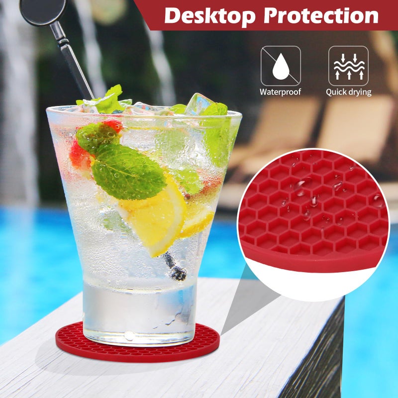 TWTLi Silicone Coasters Set of 8 with Holder Coasters for Drinks Beer Coffee Coasters Suitable for Kinds Cups Hot or Cold Anti-SLI Non-Stick Anti-Overflow Tabletop Protection and Decor (8 Pcs  Wine red) - Image 4