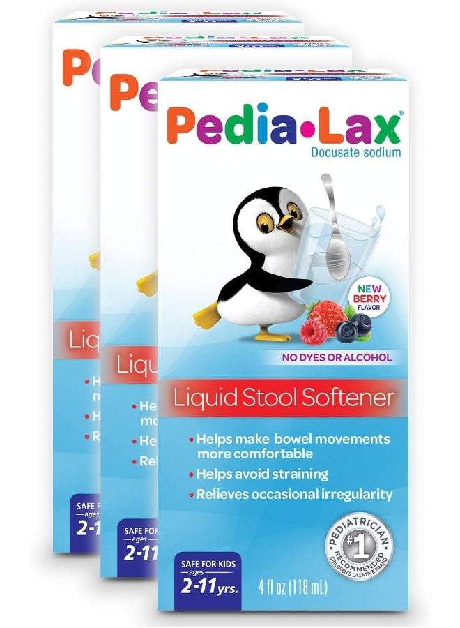 Pedia-Lax Liquid Stool Softener for Kids, Ages 2-11, Berry Flavor, 4 Fl Oz (Pack of 3) - Image 1