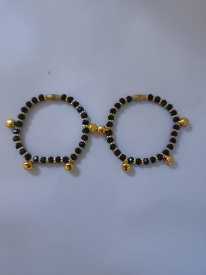 Nazariya Baby Bracelets, Traditional Evil Eye Protection, Set of 5 Pairs, Black and Gold Beaded Design  - Image 5