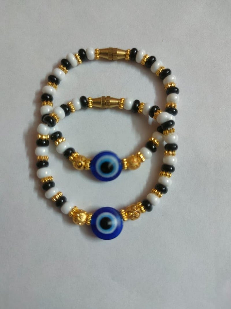 Nazariya Baby Bracelets, Traditional Evil Eye Protection, Set of 5 Pairs, Black and Gold Beaded Design  - Image 4