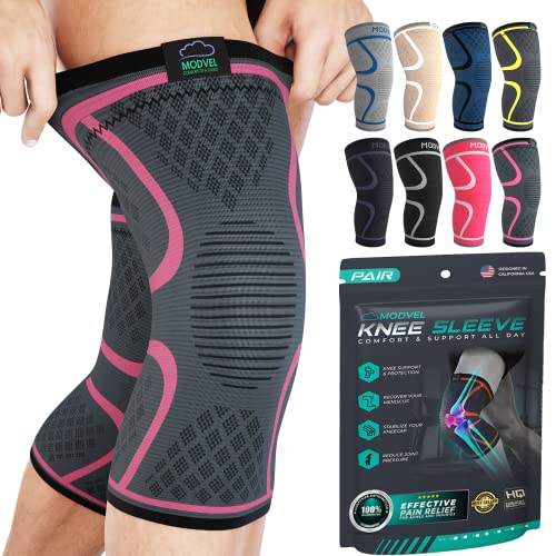 Modvel 2 Pack Knee Brace for Women & Men - Workout Knees Compression Sleeve for Knee Pain Relief Joint Support for ACL, Arthritis, Meniscus Tear Knees Brace for Sports, Rodilleras para Gym Fitness - Image 3