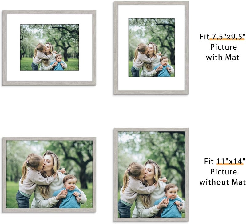 Picrit 11x14 Picture Frame Set of 12, Display 8x10 with Mat or 11x14 Without Mat, Photo Frames for Wall Mounting or Table Top Display, Gray. - Image 2