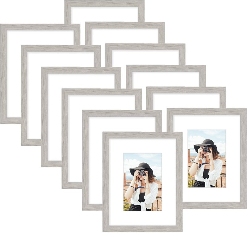 Picrit 11x14 Picture Frame Set of 12, Display 8x10 with Mat or 11x14 Without Mat, Photo Frames for Wall Mounting or Table Top Display, Gray. - Image 1