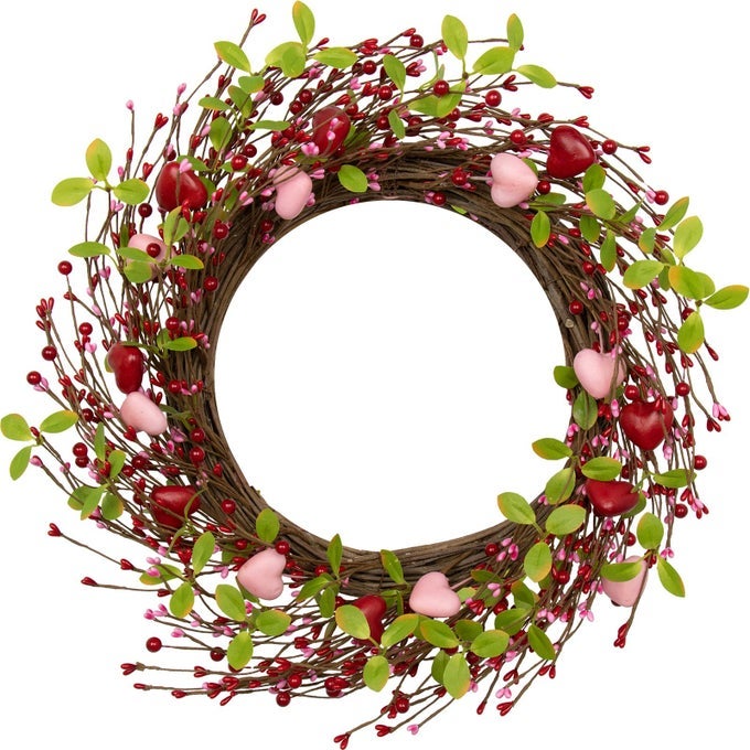 JFLORU VALENTINES DAY WREATHS FOR FRONT DOOR 20 INCH VALENTINES DAY WREATH VALENTINE DOOR WREATH WITH PINK RED HEARTS AND BERRIES VALENTINES DAY GIFTS ANNIVERSARY WEDDING DECORATIONS