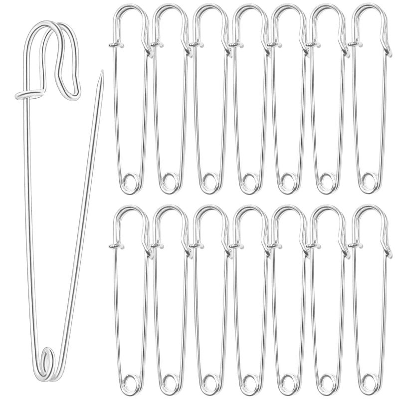 Urmspst Upgraded Large Safety Pins Pack of 15 for Clothes Leather Canvas Blankets Crafts Skirts Kilts Extra Large Heavy Duty Safety Pin Silver