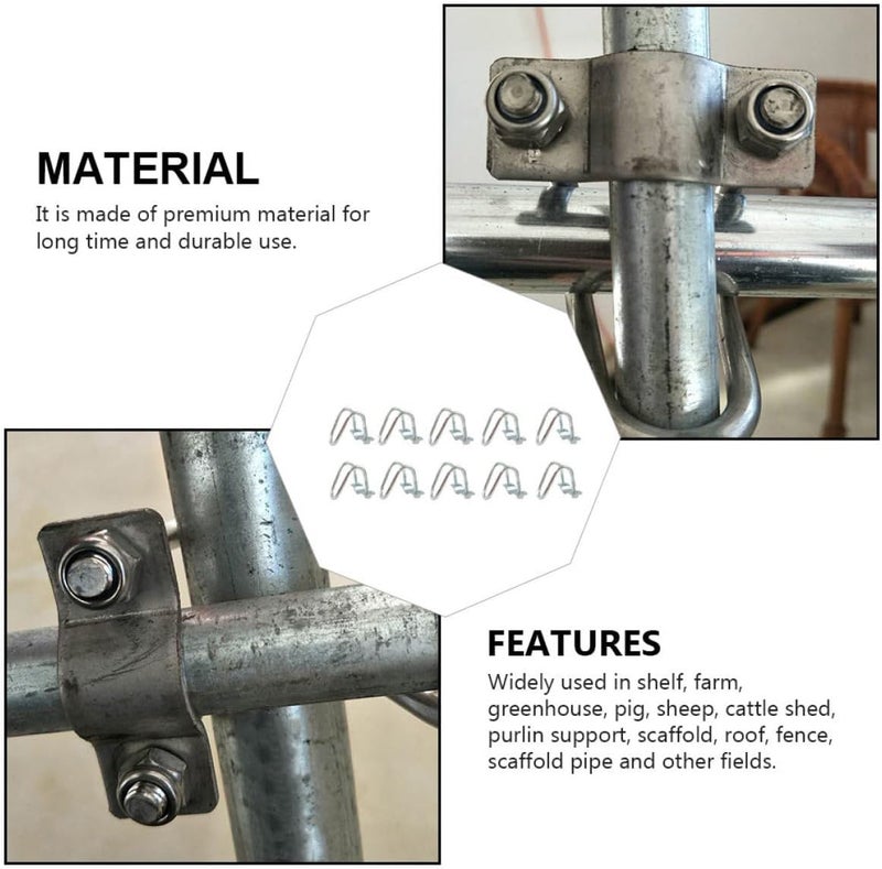 10 Pcs Galvanized Steel U Clamp Cross Tube Buckle Pipe Clamps Clips for Pigpen Fixing and Industrial Pipe Support - Image 3