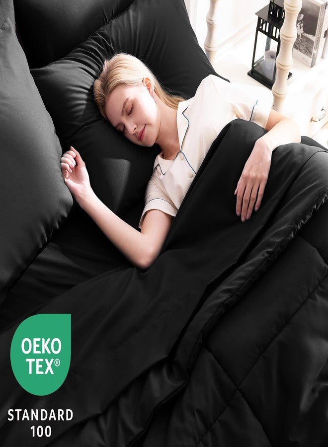 CozyLux طقم لحاف كوزي لوكس كوين أسود، 7 قطع، لحاف أسود مقاس كوين، أطقم مفروشات لجميع الفصول مع لحاف مبطن، شرشف مسطح، شرشف مطاطي، أغطية وسائد - Image 3